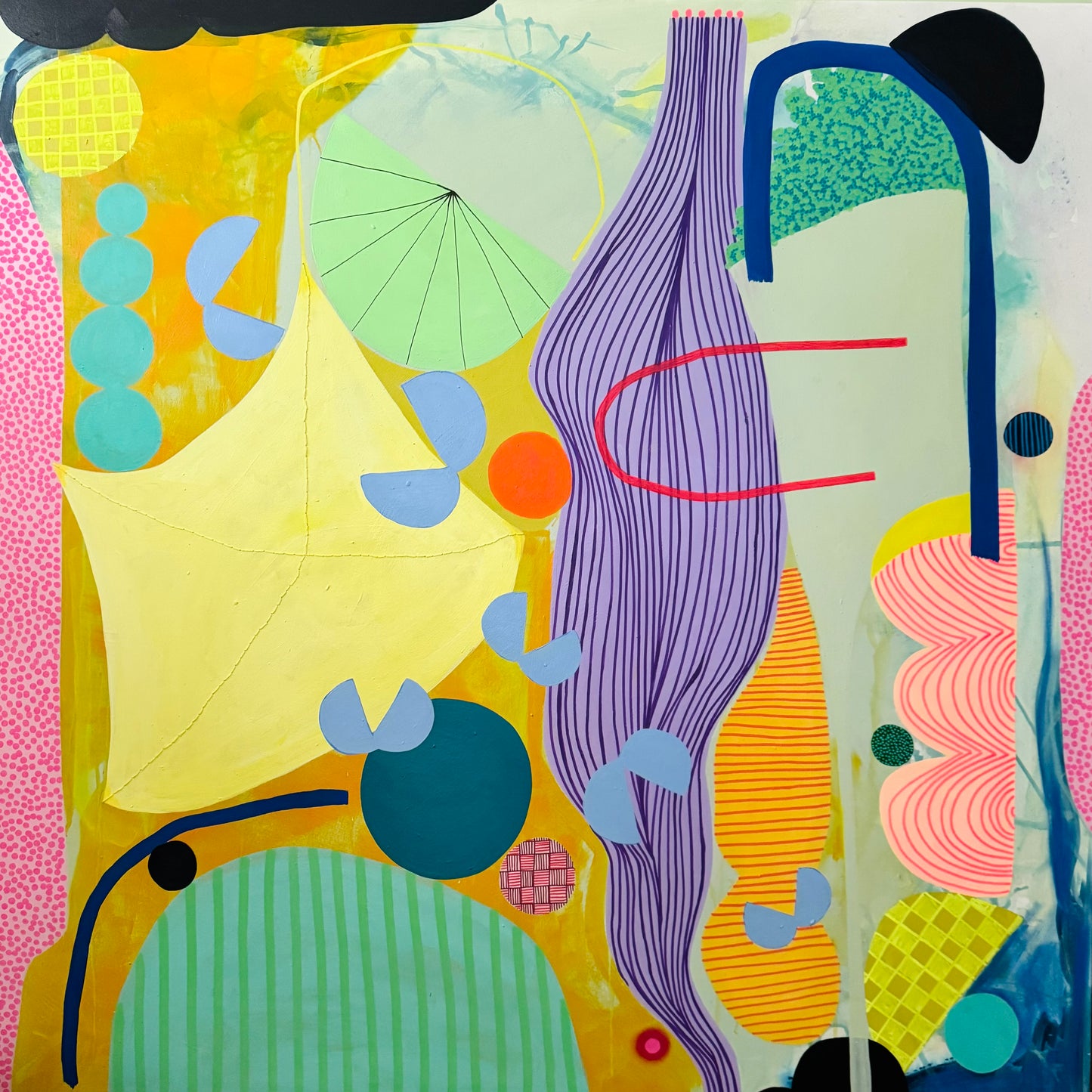 Abstract artwork with colorful geometric shapes and patterns