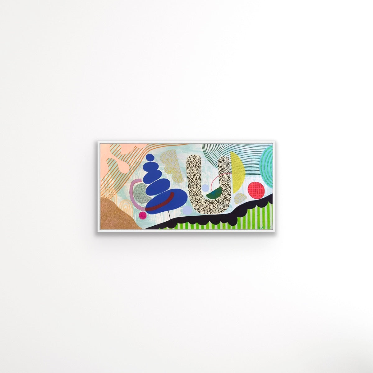 Colorful abstract art piece with geometric shapes on a white background