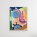 Abstract artwork with colorful shapes on a white background